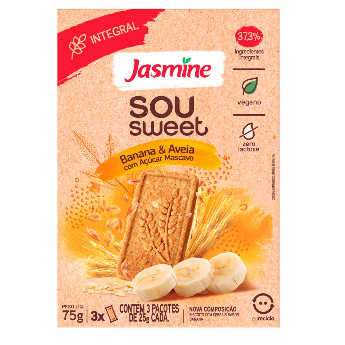 Biscoito Vegano Integral Banana & Aveia Jasmine Sou Sweet 75g