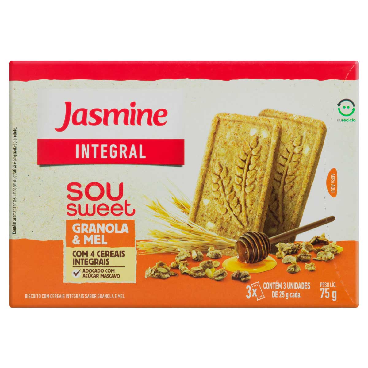 Biscoito Integral Granola & Mel Jasmine Sou Sweet 75g