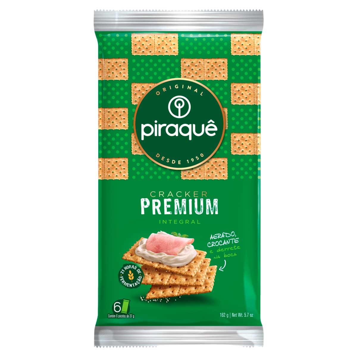 Pack Biscoito Cracker Integral Piraquê Premium 162g 6 Unidades