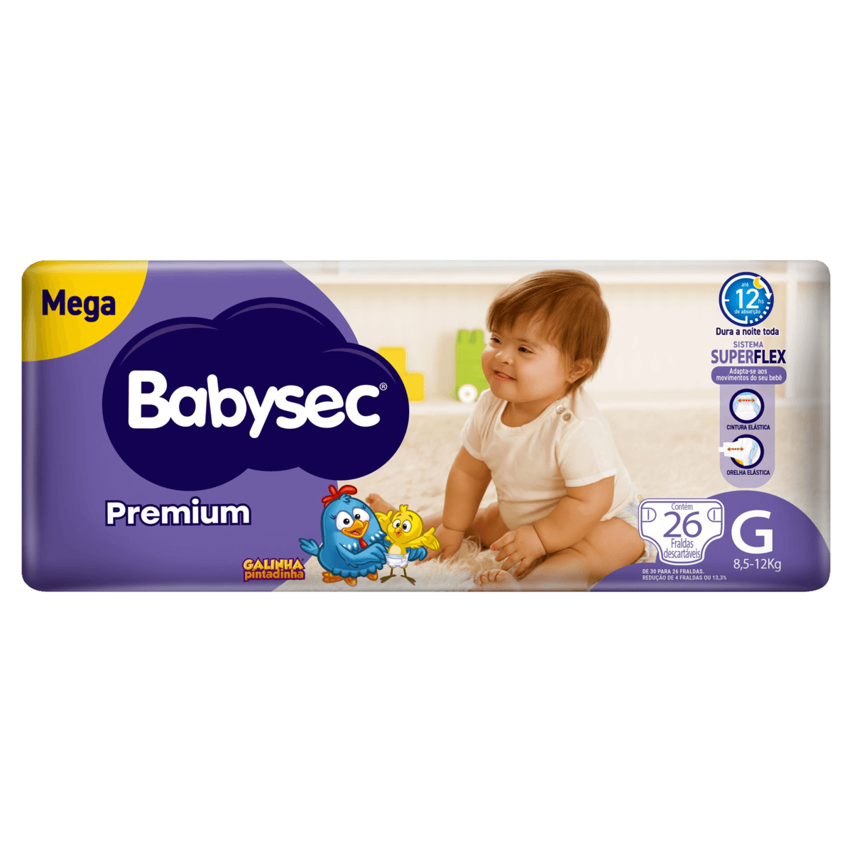 Fralda Babysec Premium Galinha Pintadinha G com 26 Unidades