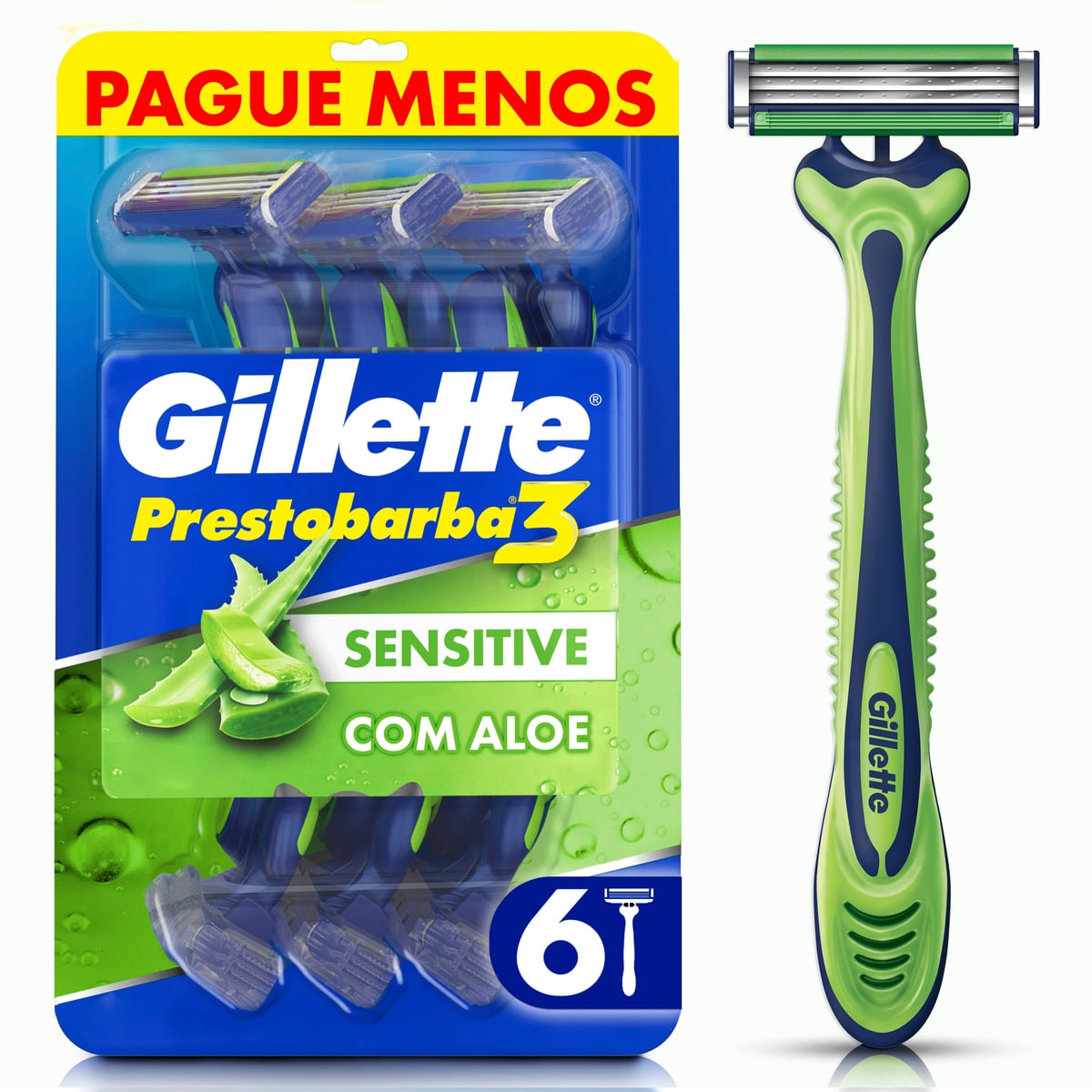 Aparelho Descartável para Barbear Gillette Prestobarba3 Sensitive 6 Unidades Pague Menos