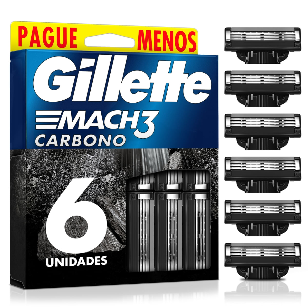 Carga de Aparelho para Barbear Gillette Mach3 Carbono 6 Unidades