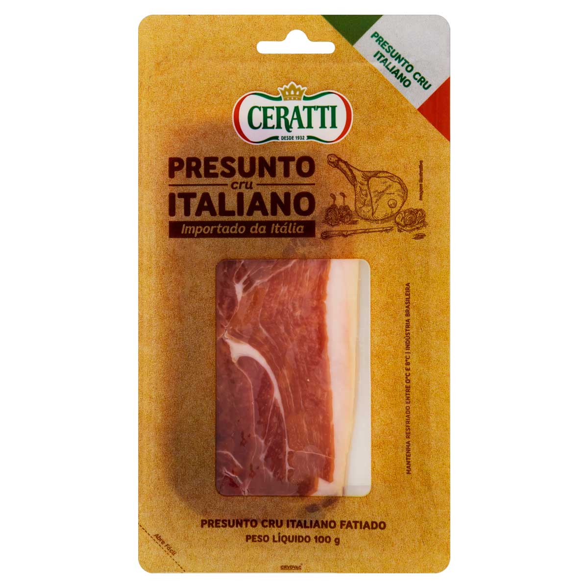 Presunto Cru Italiano Fatiado Ceratti 100 g