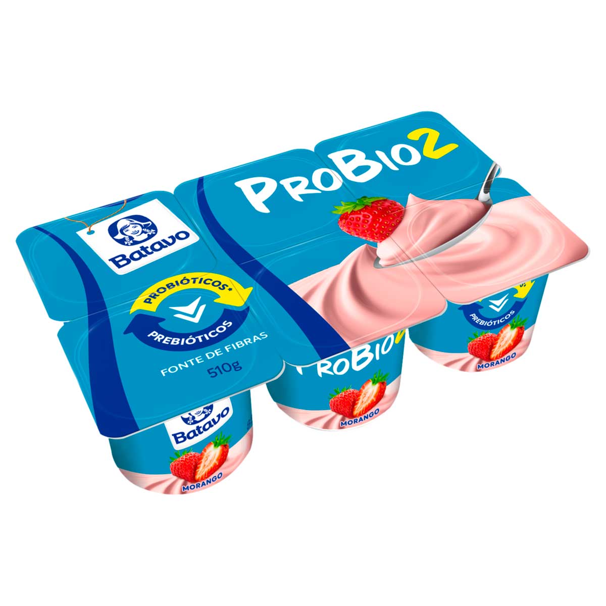 Iogurte Integral Morango Batavo Probio2 510g 6 Unidades