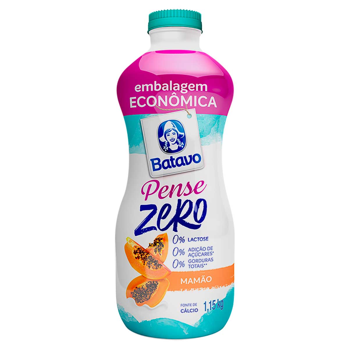 Iogurte Desnatado com Preparado de Mamão Zero Lactose sem Açúcar Batavo Pense Zero 1,15kg Embalagem Econômica