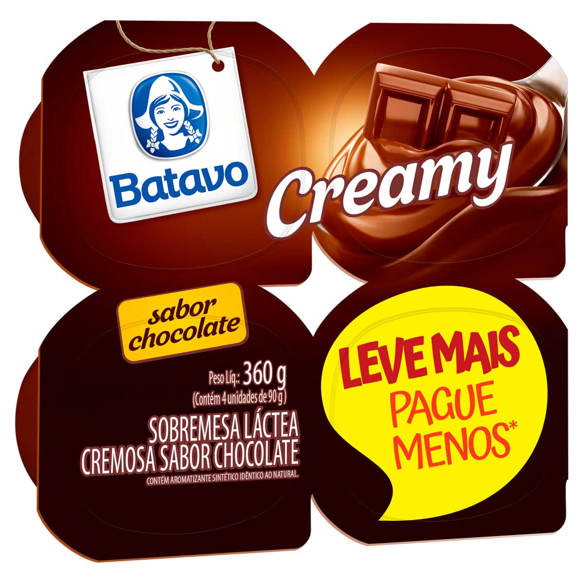 Sobremesa Láctea Chocolate Batavo Creamy Bandeja com 4 Unidades 360 g Oferta Especial