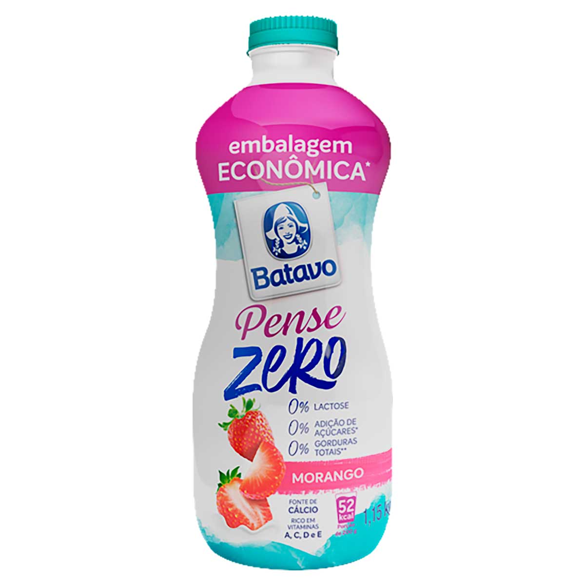 Iogurte Desnatado Morango Zero Lactose Batavo Pense Zero Garrafa 1,15 Kg Embalagem Econômica