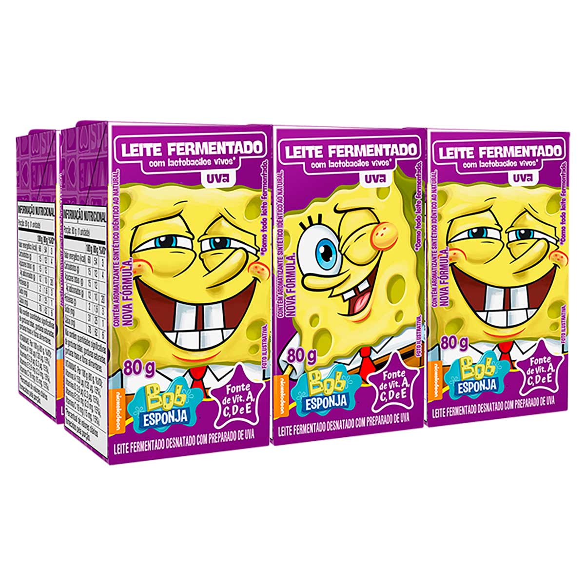 Leite Fermentado Desnatado Elegê Bob Esponja Sabor Uva 80g com 6 unidades