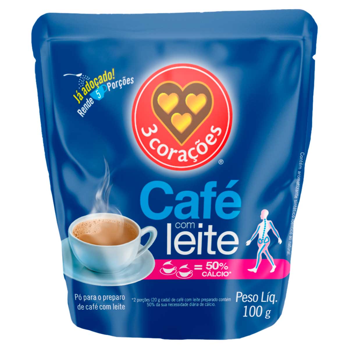 Café com Leite em Sachê 3 Corações Refil 100g