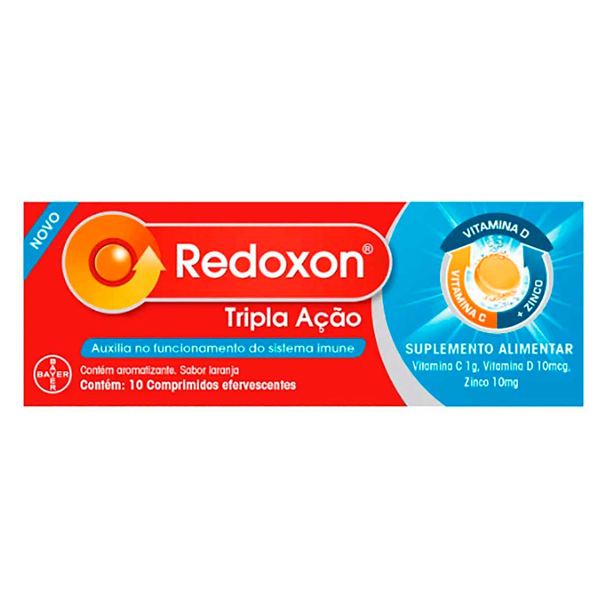 Redoxon Tripla Ação Vitamina C D e Zinco 10 comprimidos efervescentes sabor laranja