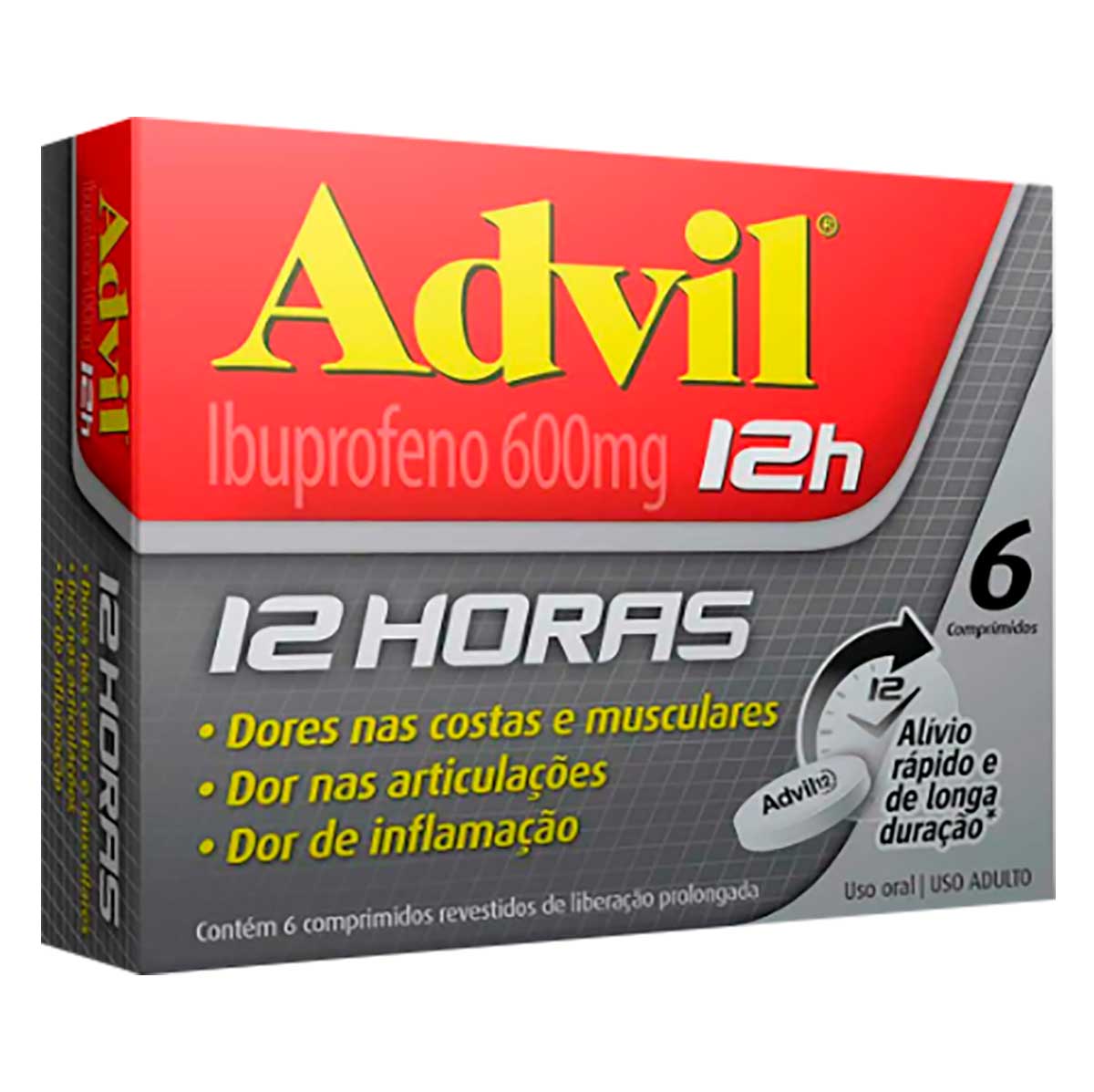 Advil 12H Ibuprofeno 600mg 6 Comprimidos