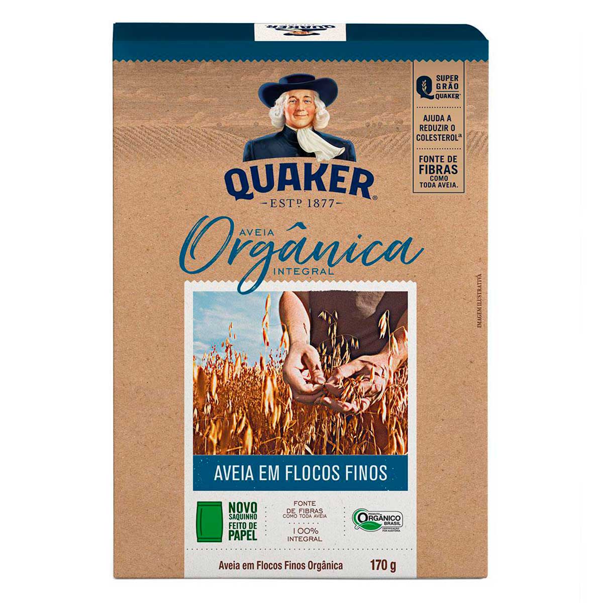 Aveia Orgânica Em Flocos Finos Quaker Caixa 170g