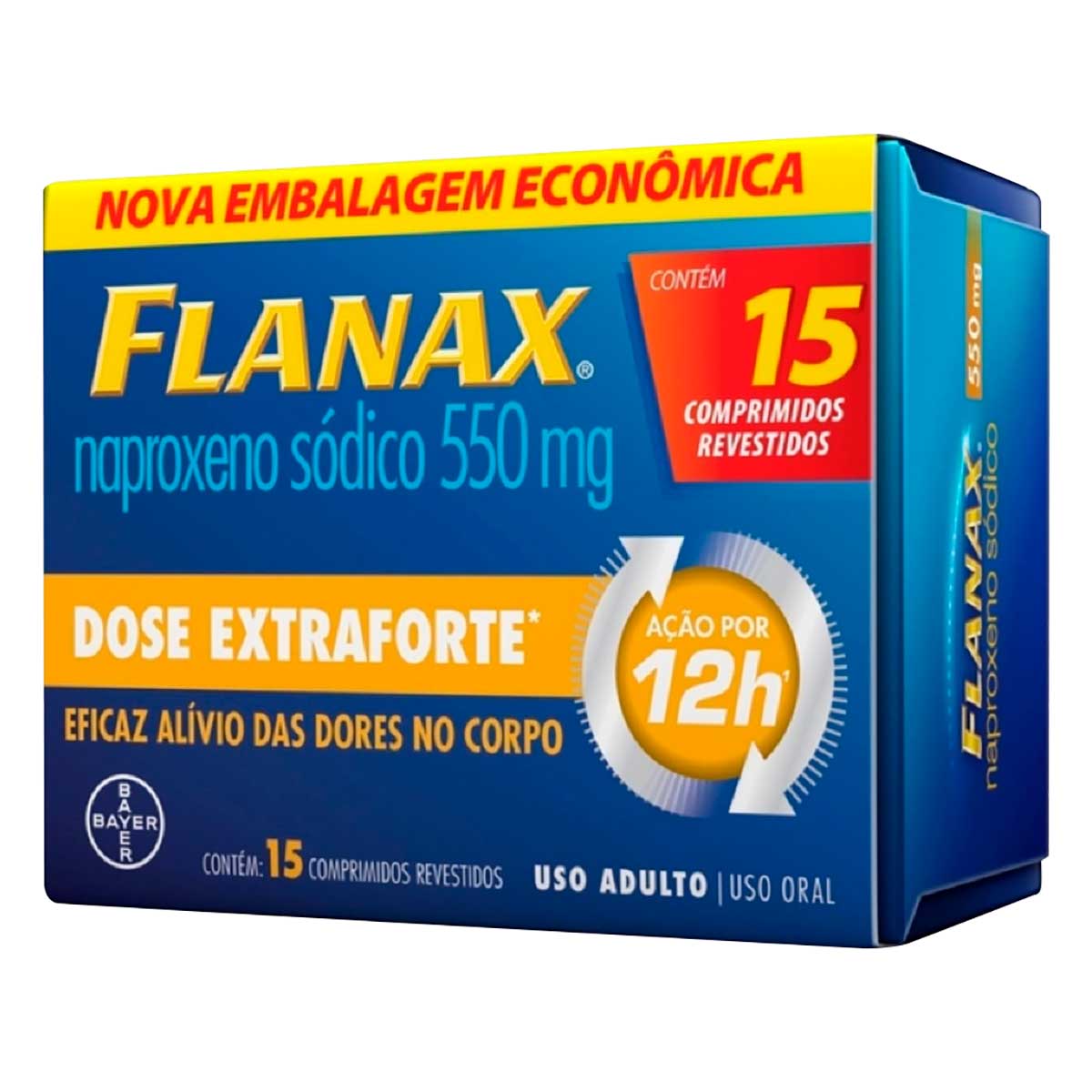 Analgésico Flanax 550mg Bayer Dores Intensas 15 Comprimidos Embalagem Econômica