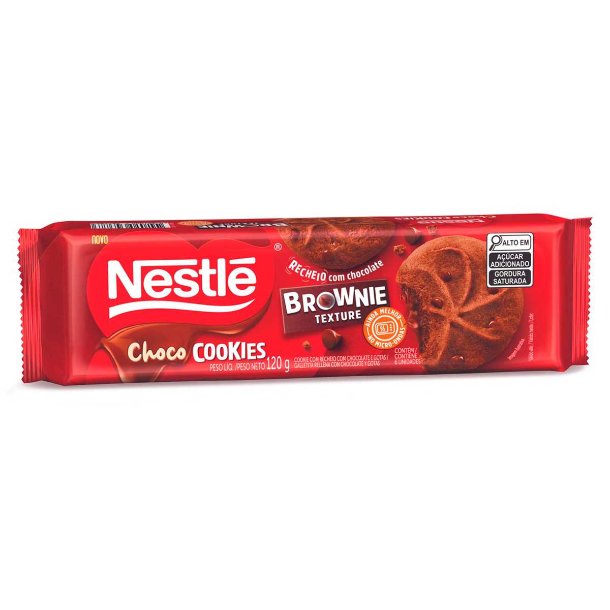 Biscoito Cookie Recheio Chocolate e Gotas Brownie Texture Nestlé Choco Cookies 120g