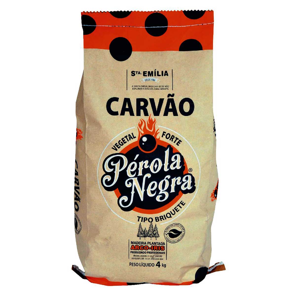 Carvão Briquete Pérola Negra Vegetal Forte 4kg