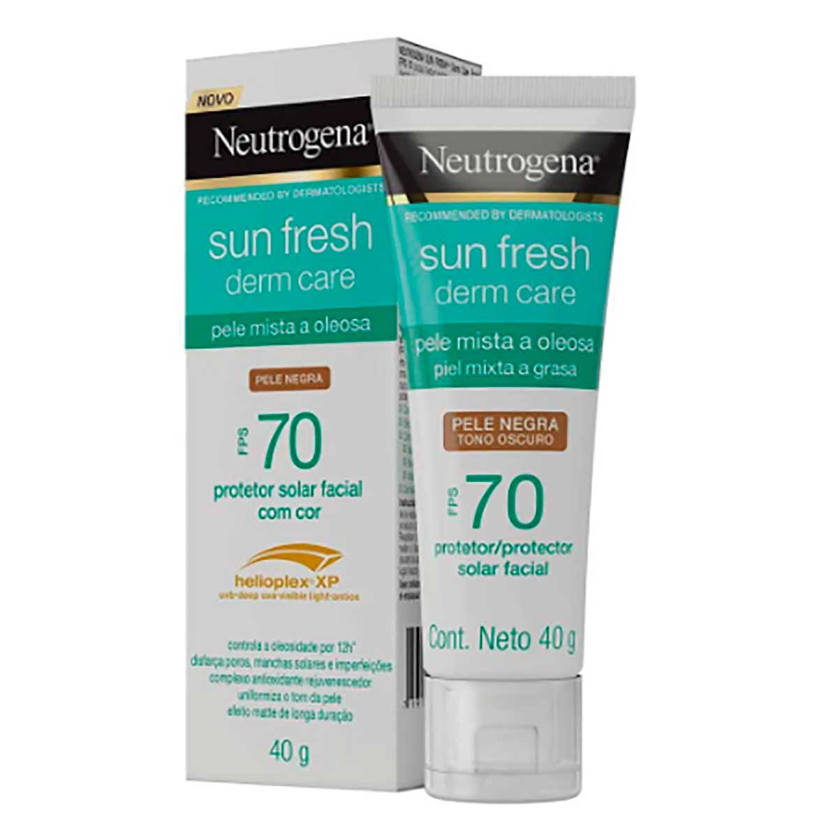 Protetor Solar Facial FPS 70 Neutrogena Sun Fresh Derm Care Pele Negra 40g