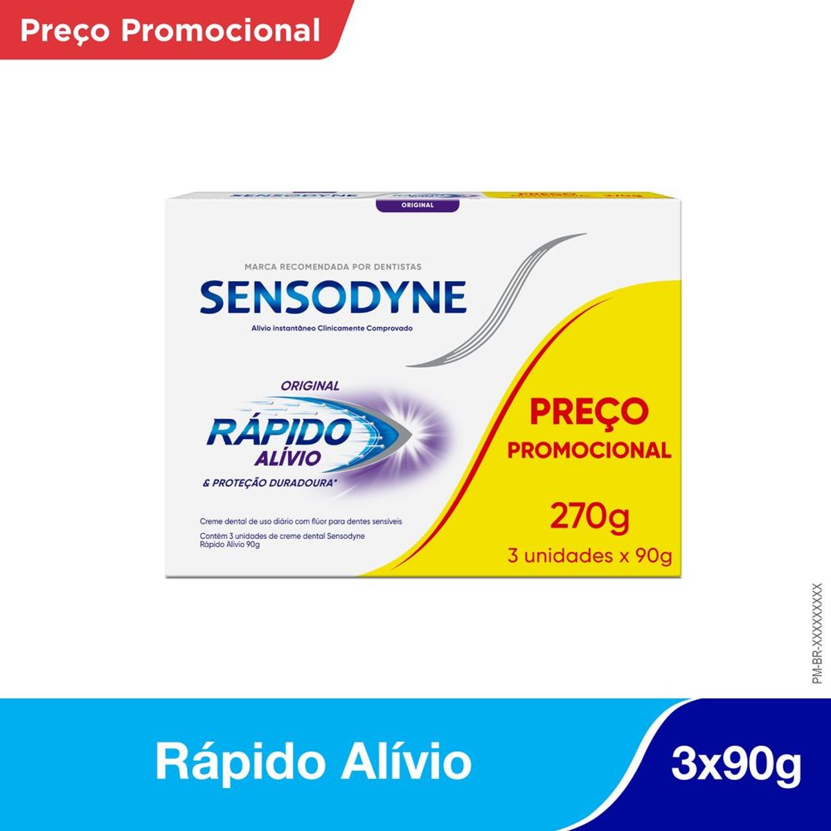 Kit Sensodyne Rápido Alívio Creme Dental Alívio em 60 Segundos Para Dentes Sensíveis 3 Unidades de 90g