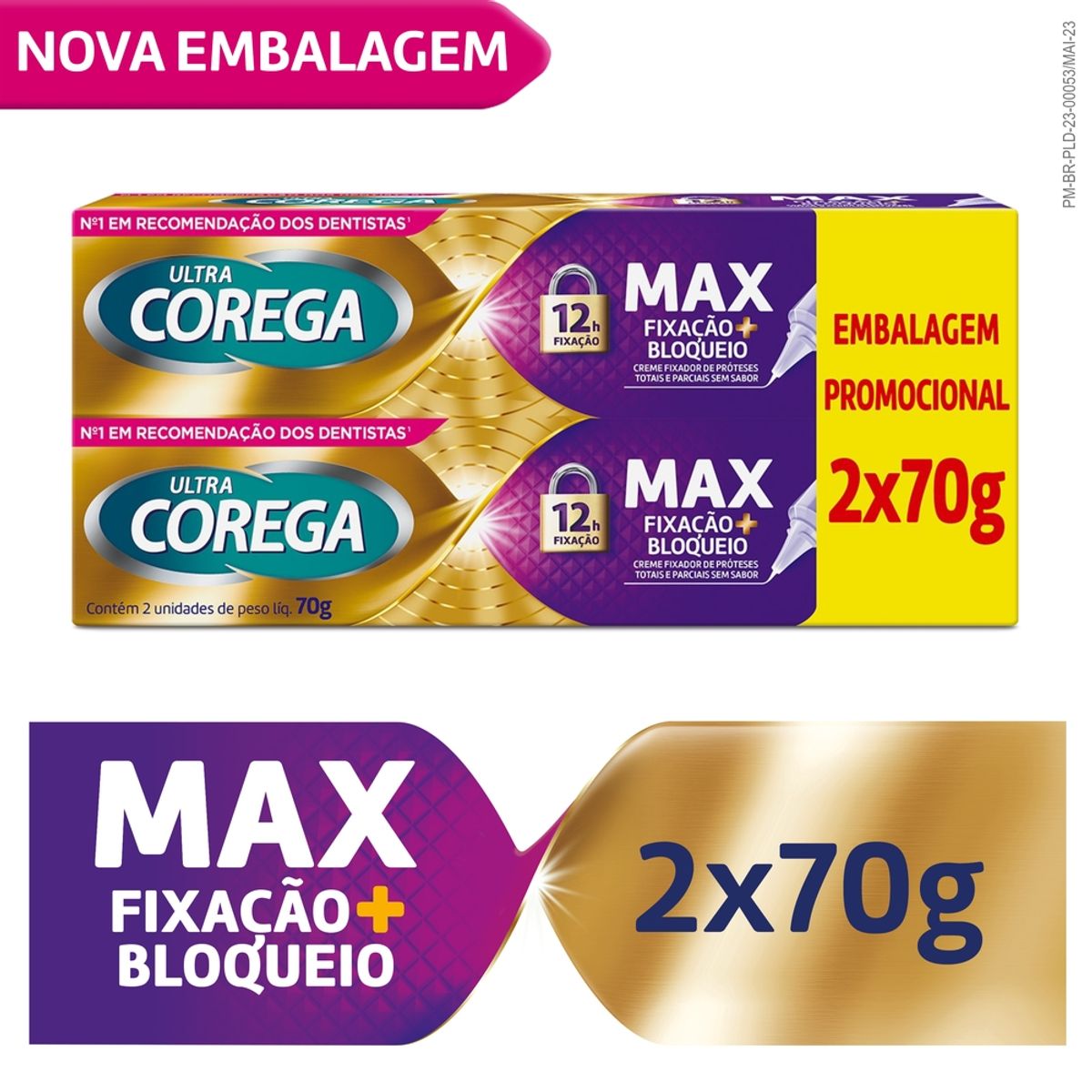 Kit Ultra Corega Creme Max Fixação Mais Bloqueio Fixador De Prótese Com 2 Unidades de 70g