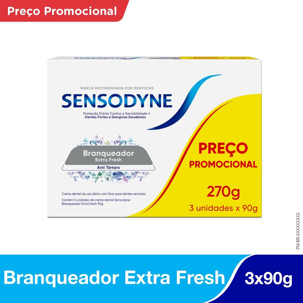 Kit Leve 3 Pague 2 Sensodyne Branqueador Extra Fresh Creme Dental Para Dentes Sensíveis 90g