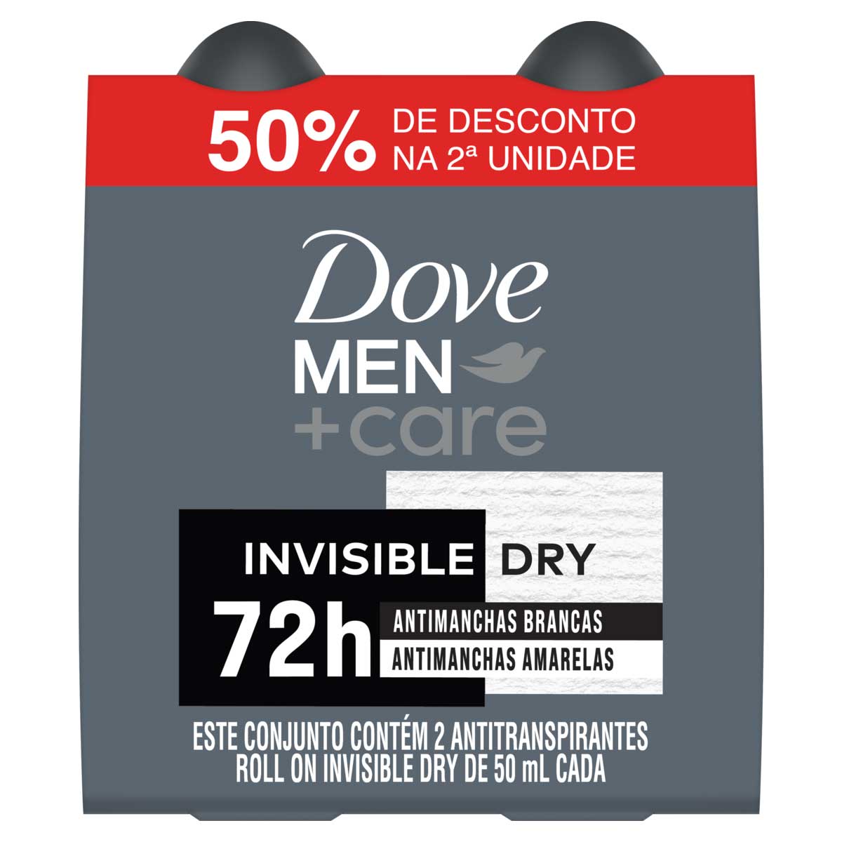 Kit Antitranspirante Roll On Invisible Dry Dove Men Care 2 Unidades 50ml Cada Desconto na Segunda Unidade