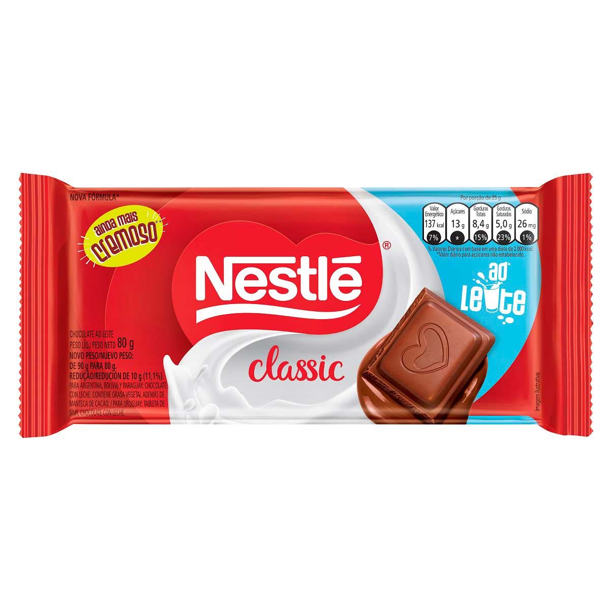 Chocolate Ao Leite Nestlé Classic Tablete 80g