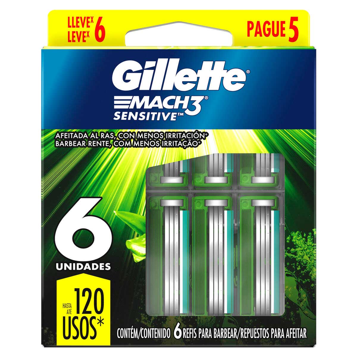 Carga para Aparelho de Barbear Gillette Mach3 Sensitive 6 Unidades