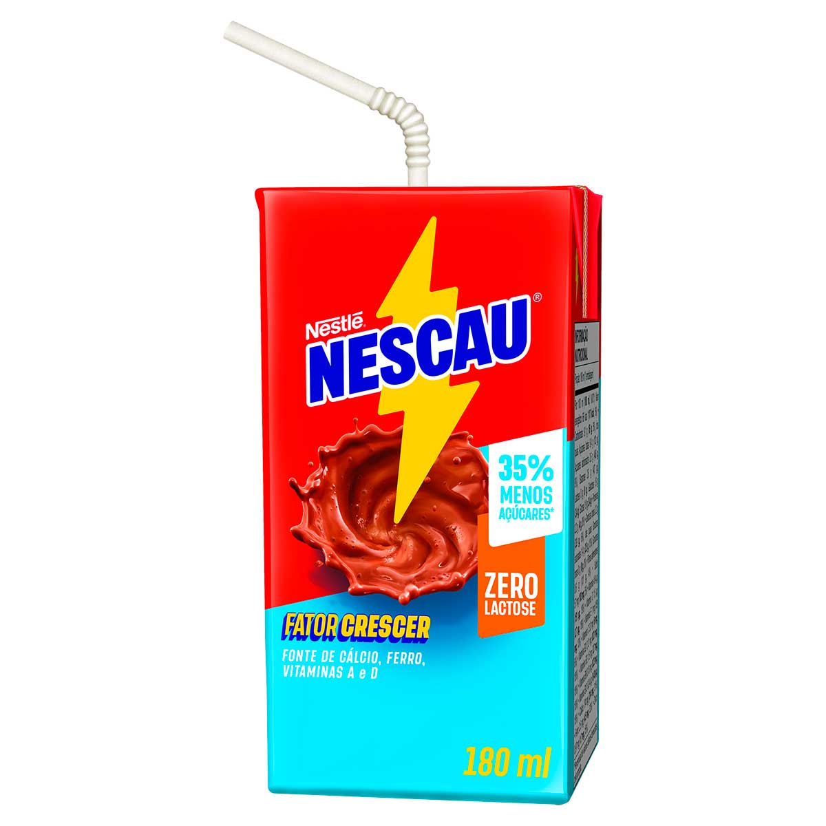 Bebida Láctea UHT Chocolate Zero Lactose Nescau 180ml com Canudo de Papel