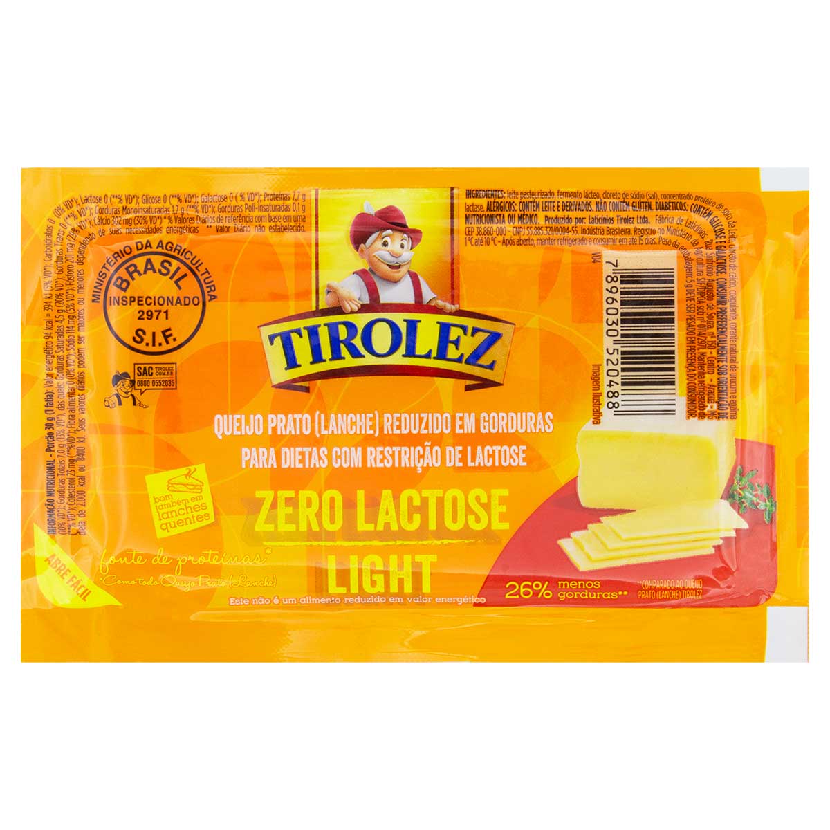 Queijo Prato Light sem Lactose Tirolez Aprox. 400g