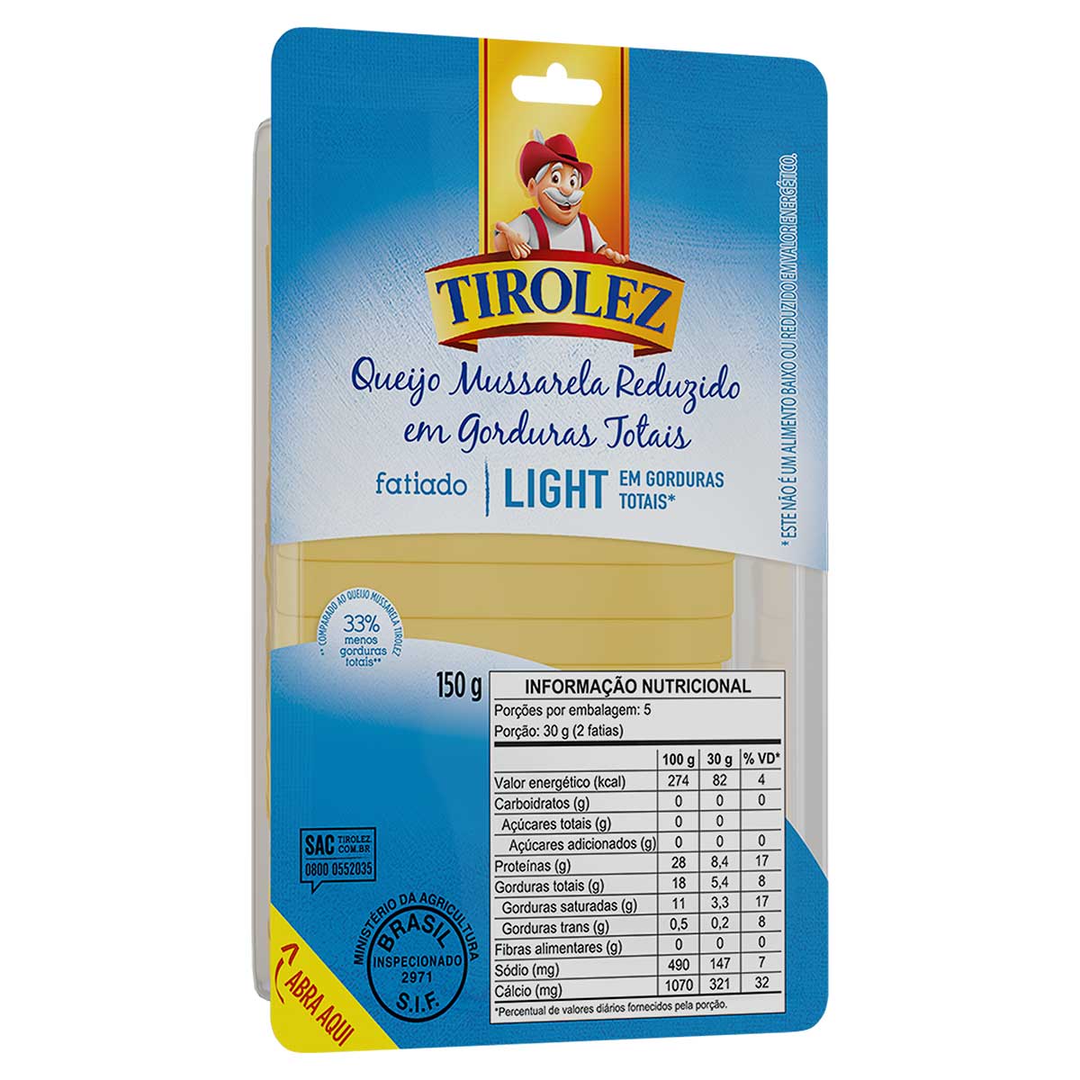 Queijo Muçarela Fatiada Light Tirolez 150g