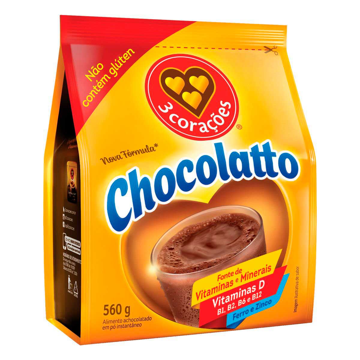 Achocolatado em Pó 3 Corações Chocolatto 560g