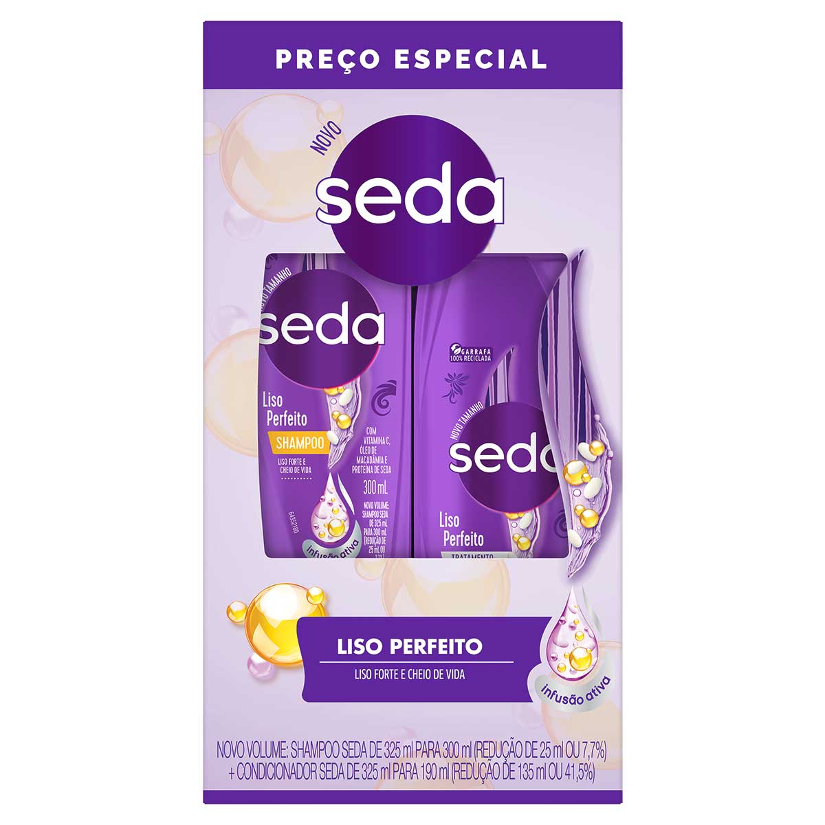 Kit Shampoo 300ml + Condicionador 190ml Seda Liso Perfeito