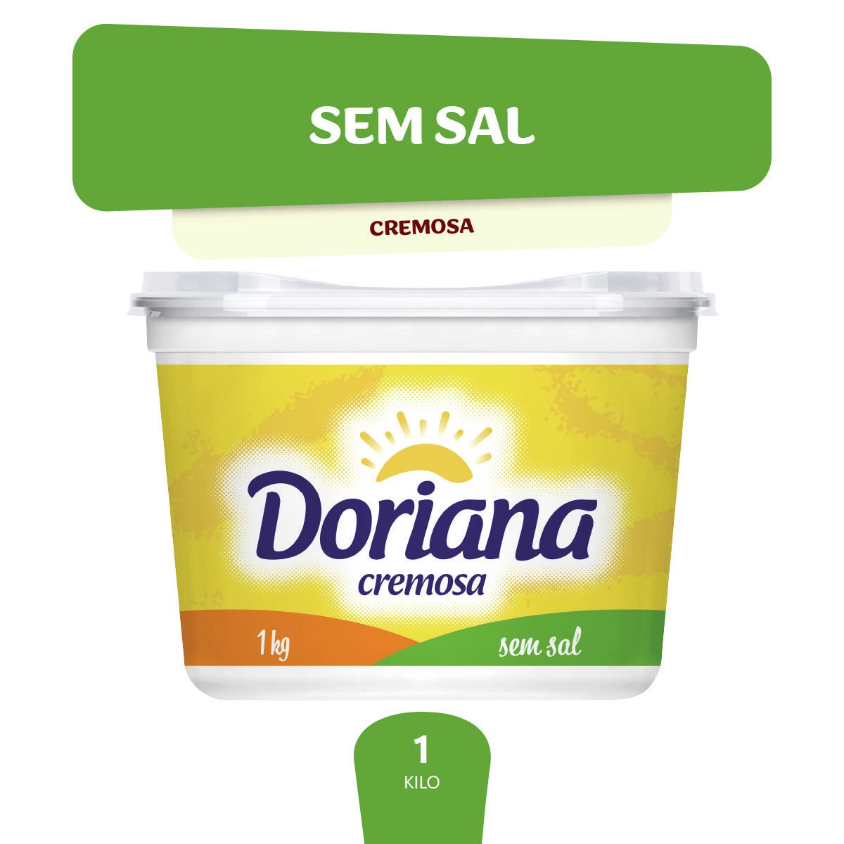 Margarina Cremosa sem Sal Doriana Pote 1kg Embalagem Econômica
