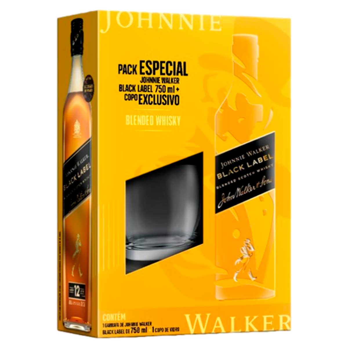 Kit Copo + Whisky Escocês Blended Black Label Johnnie Walker 750ml
