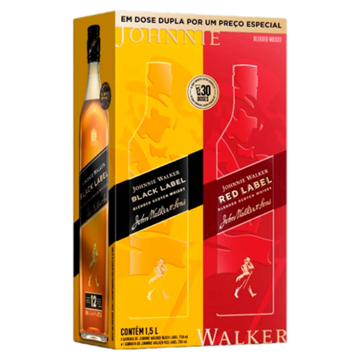 kit whisky escoces blended black label + red label johnnie walker 750ml cada