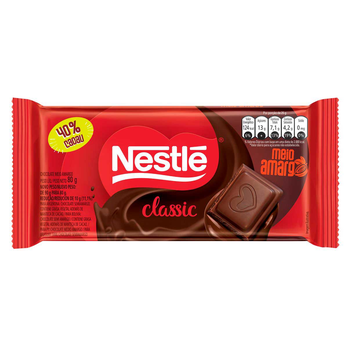 Chocolate Nestlé Classic Meio Amargo Tablete 80g