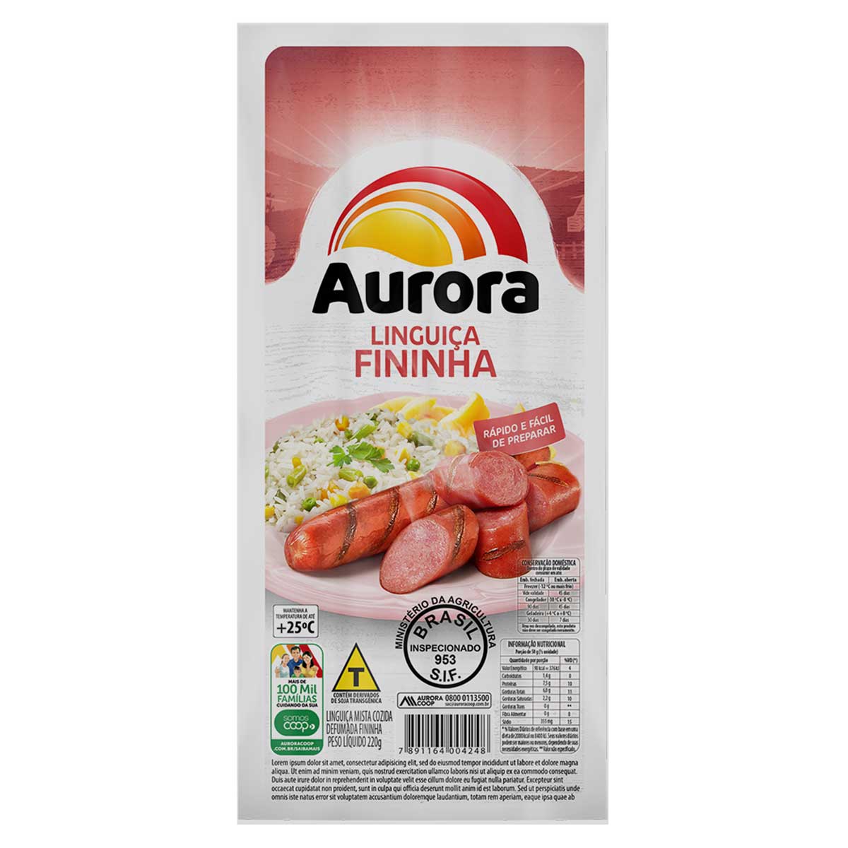 Linguiça Fininha Defumada Aurora 220 g