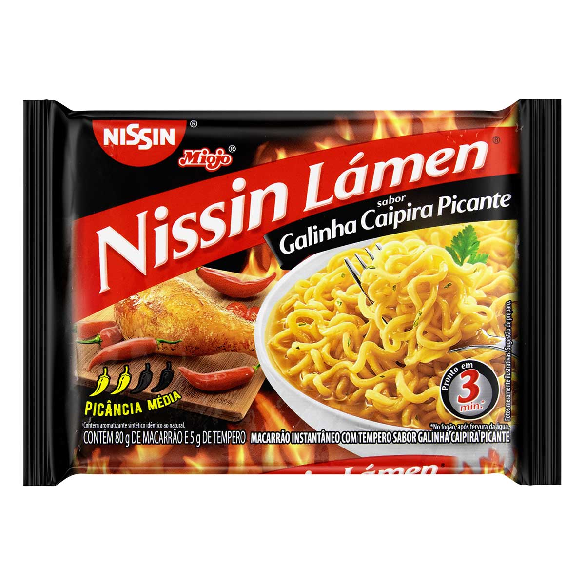 Macarrão Instantâneo Lámen com Tempero Galinha Caipira Picante Nissin Miojo 85g