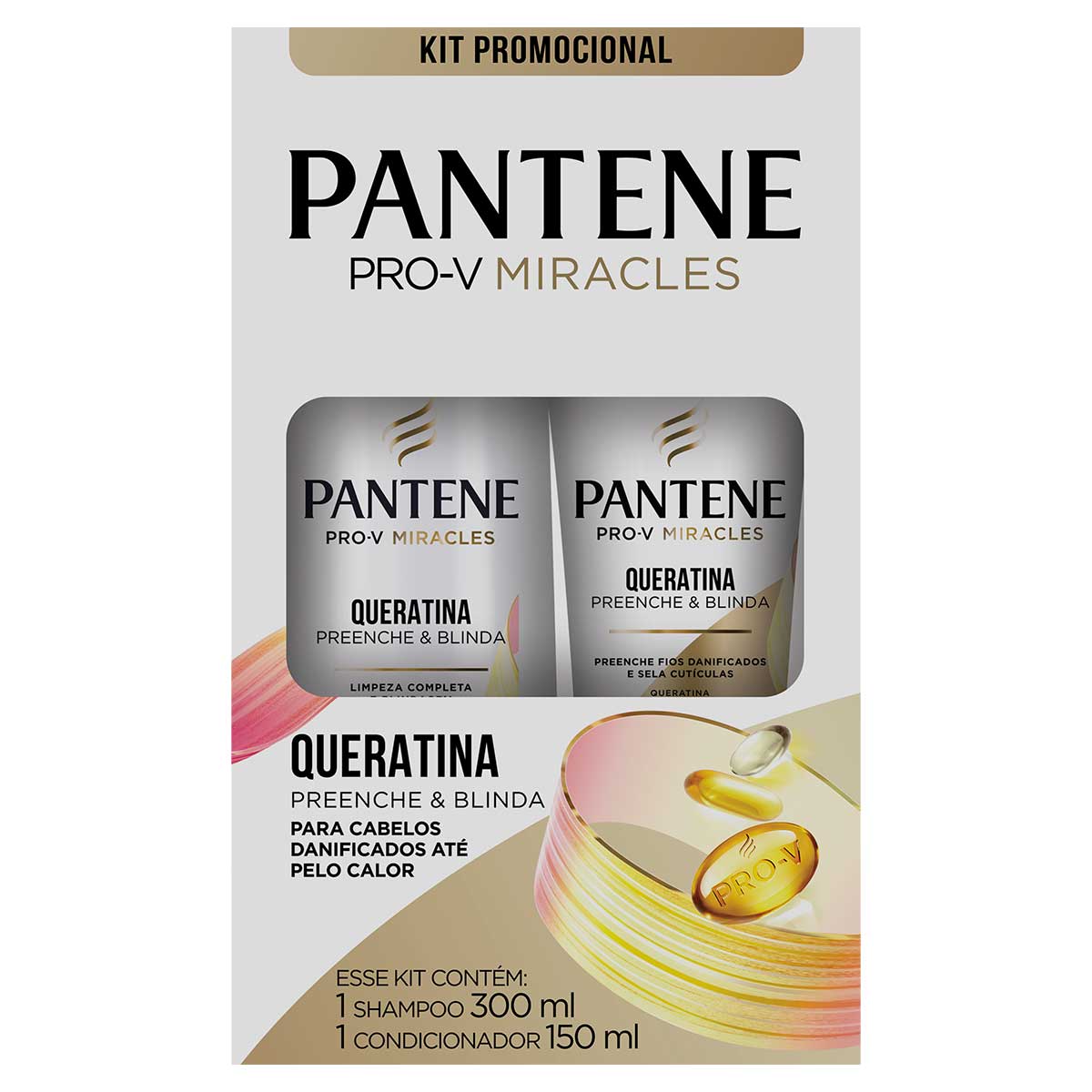 Kit Shampoo 300ml + Condicionador 150ml Pantene Queratina Preenche & Blinda