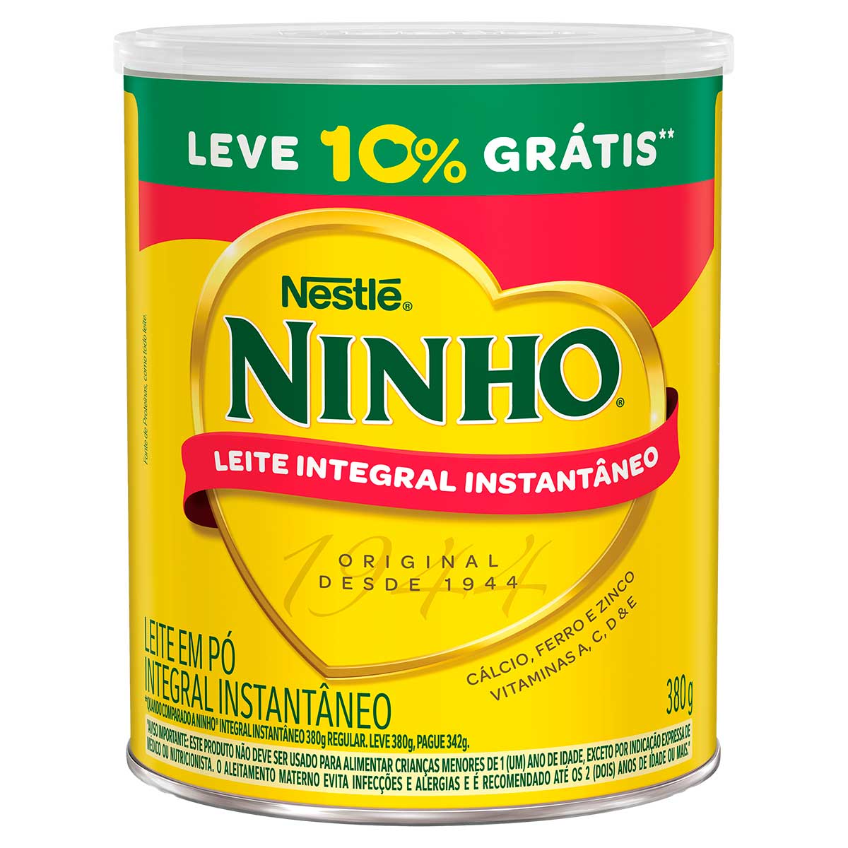 Leite em Pó Instantâneo Integral Ninho 380g Grátis 10%