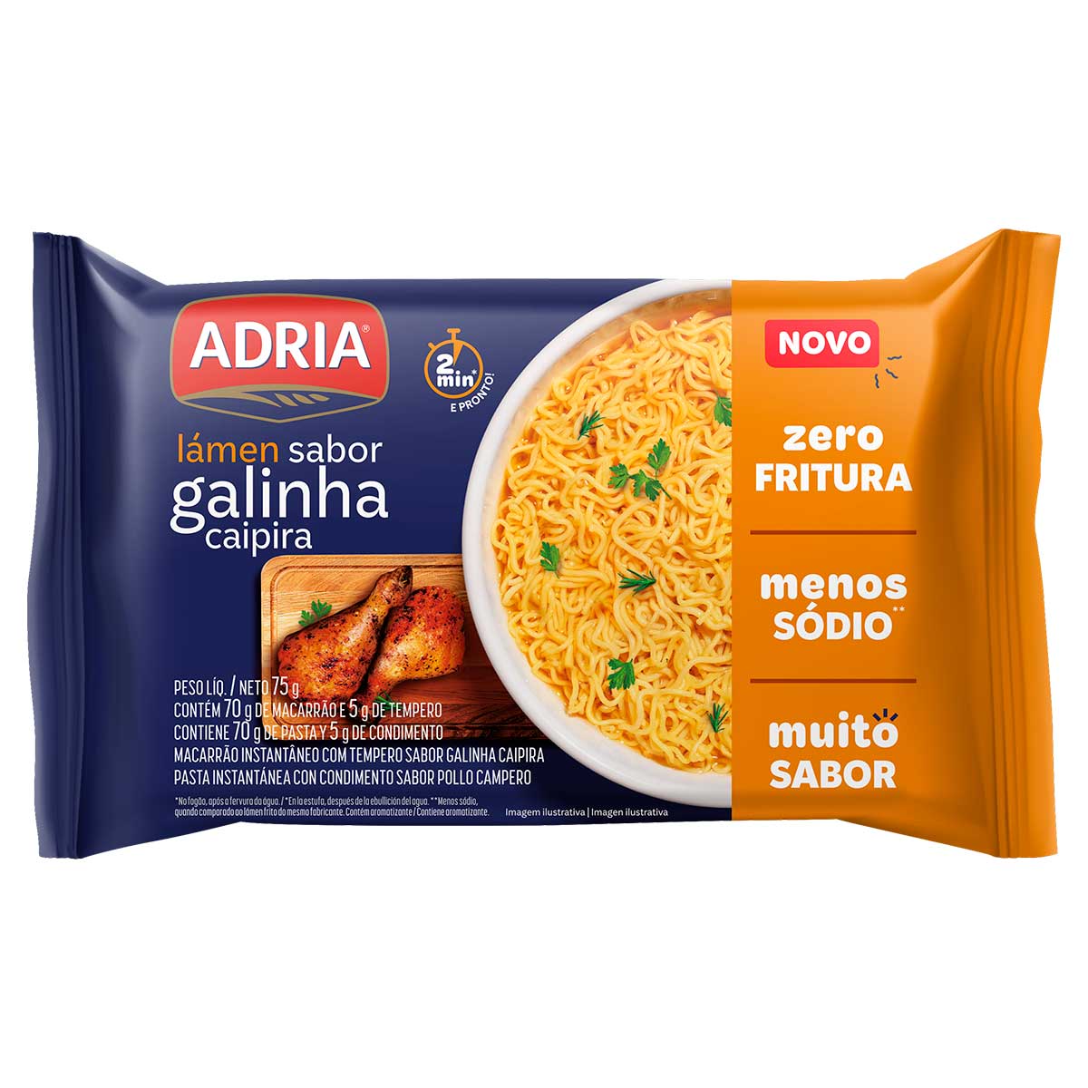 Macarrão Instantâneo Lámen com Tempero Galinha Caipira Zero Fritura Adria 75g