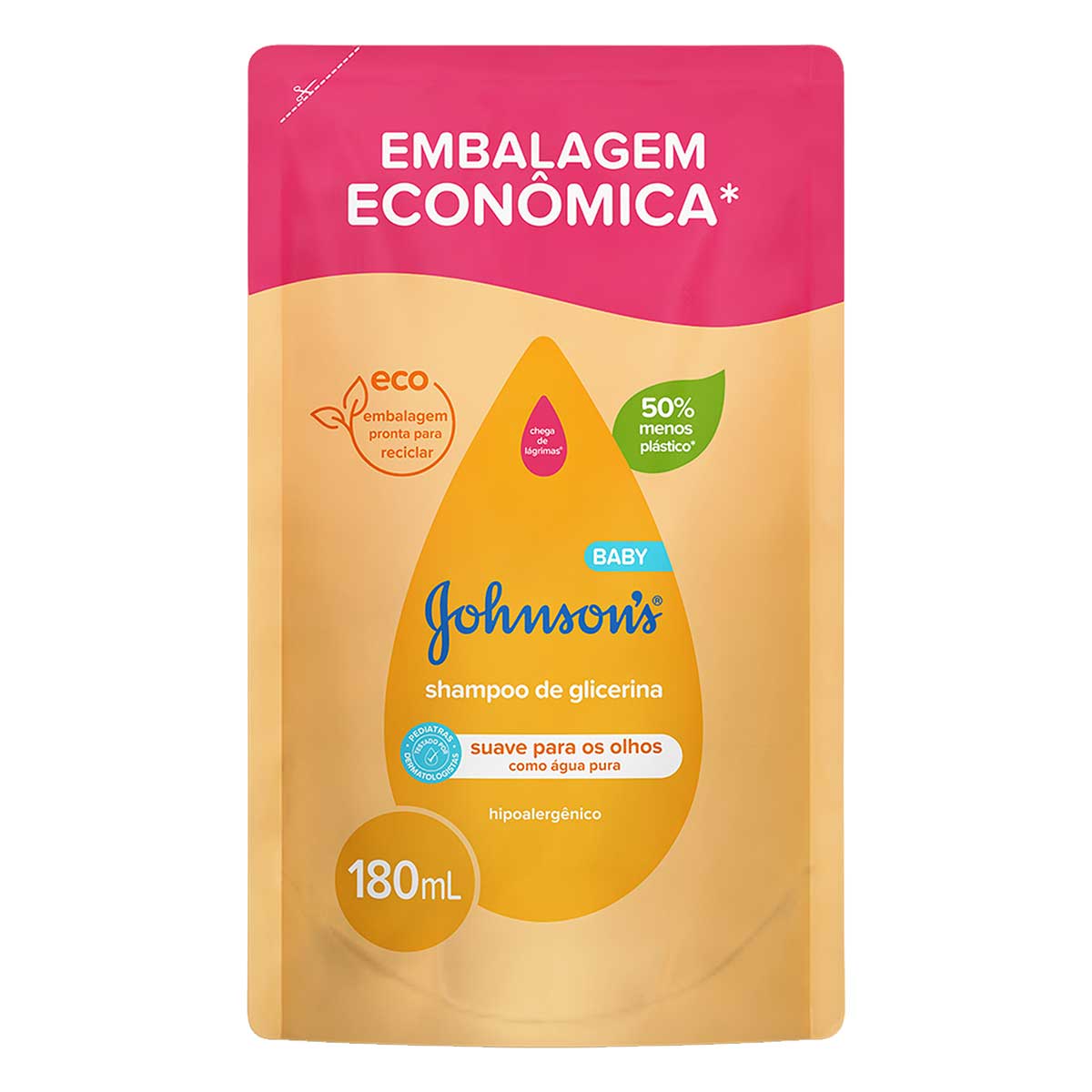 Shampoo de Glicerina Johnson's Baby Sachê 180ml Embalagem Econômica