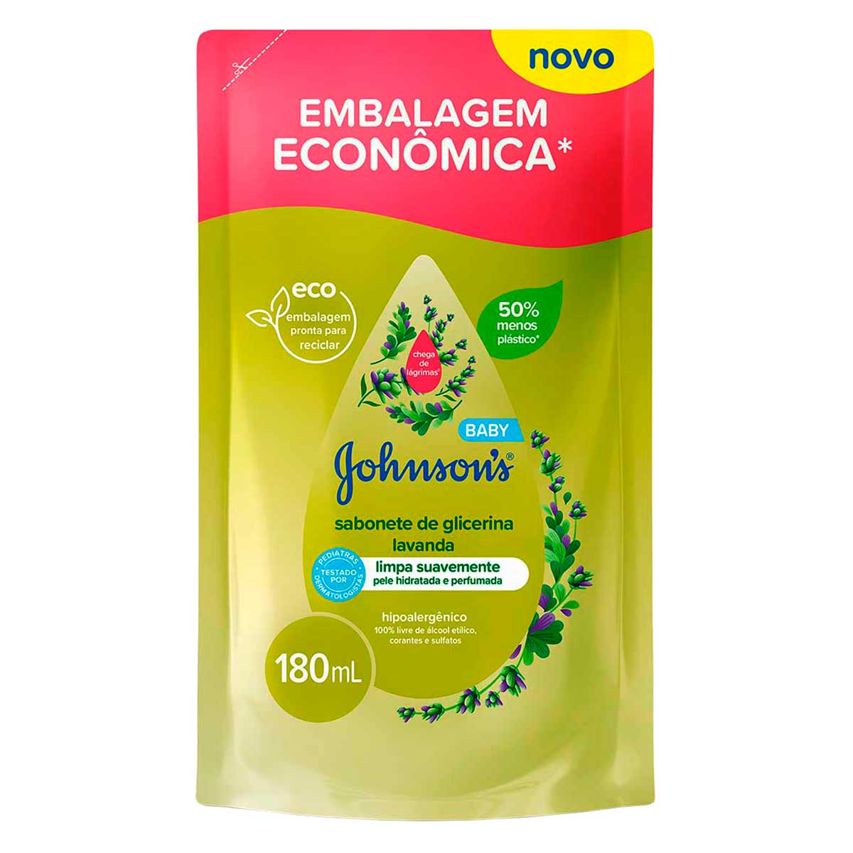 Sabonete Líquido de Glicerina Lavanda Johnson's Baby Sachê 180ml Refil Embalagem Econômica