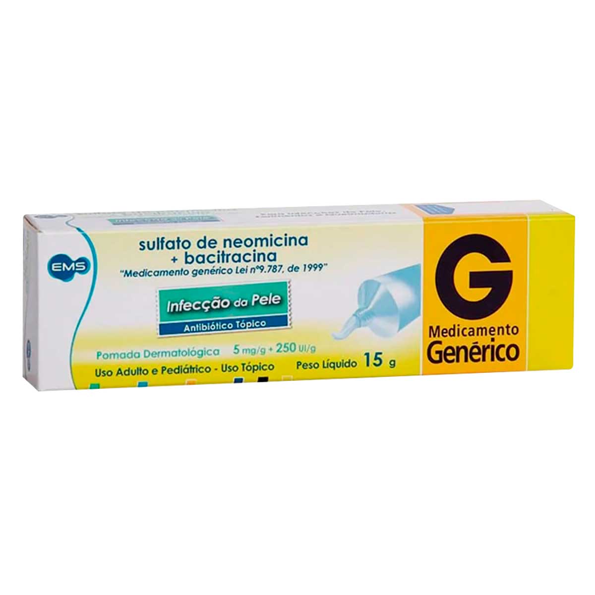 Sulfato de Neomicina 5mg + Bacitracina 250UI Pomada Dermatológica 15g EMS Genérico