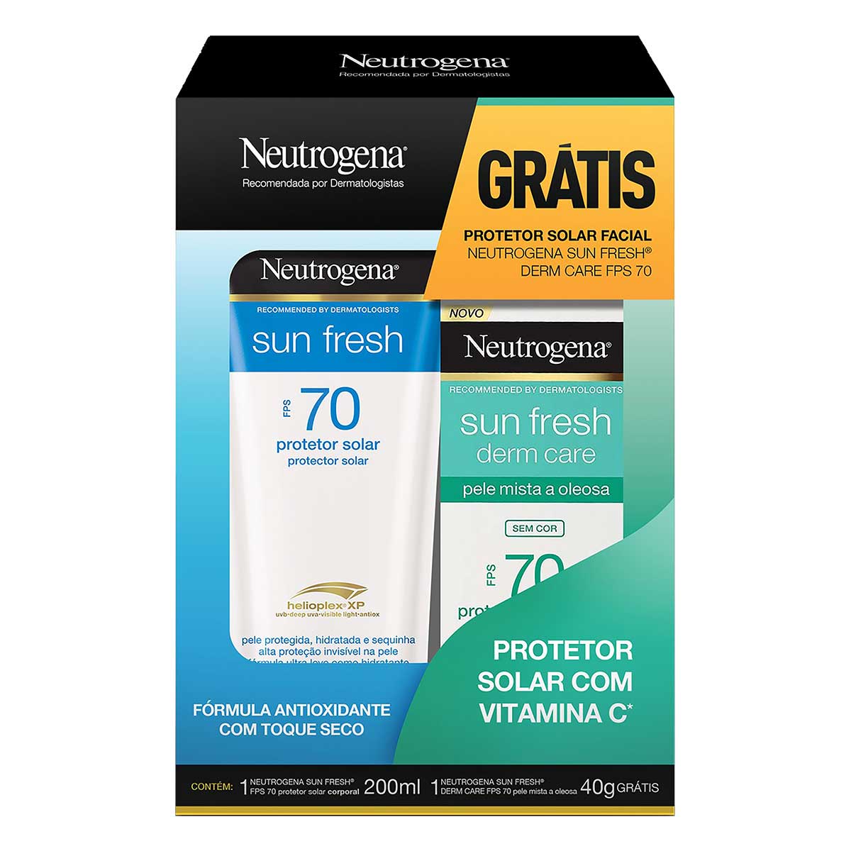 Kit Protetor Solar Corporal Sun Fresh FPS70 Neutrogena 200 ml + Neutrogena Facial FPS70 40 g