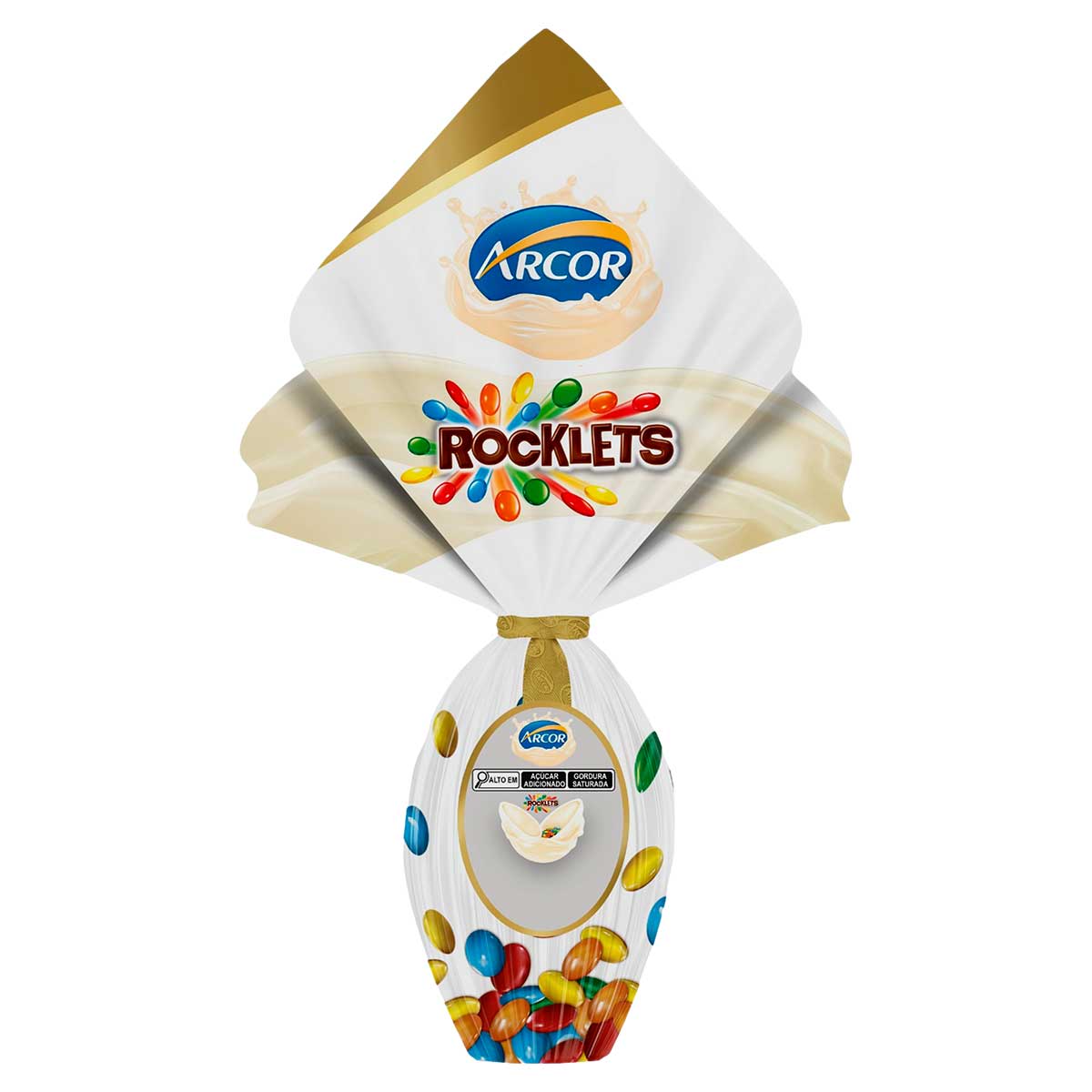 Ovo De Páscoa Chocolate Branco Com Chocolate Confeitado Rocklets Arcor 220g