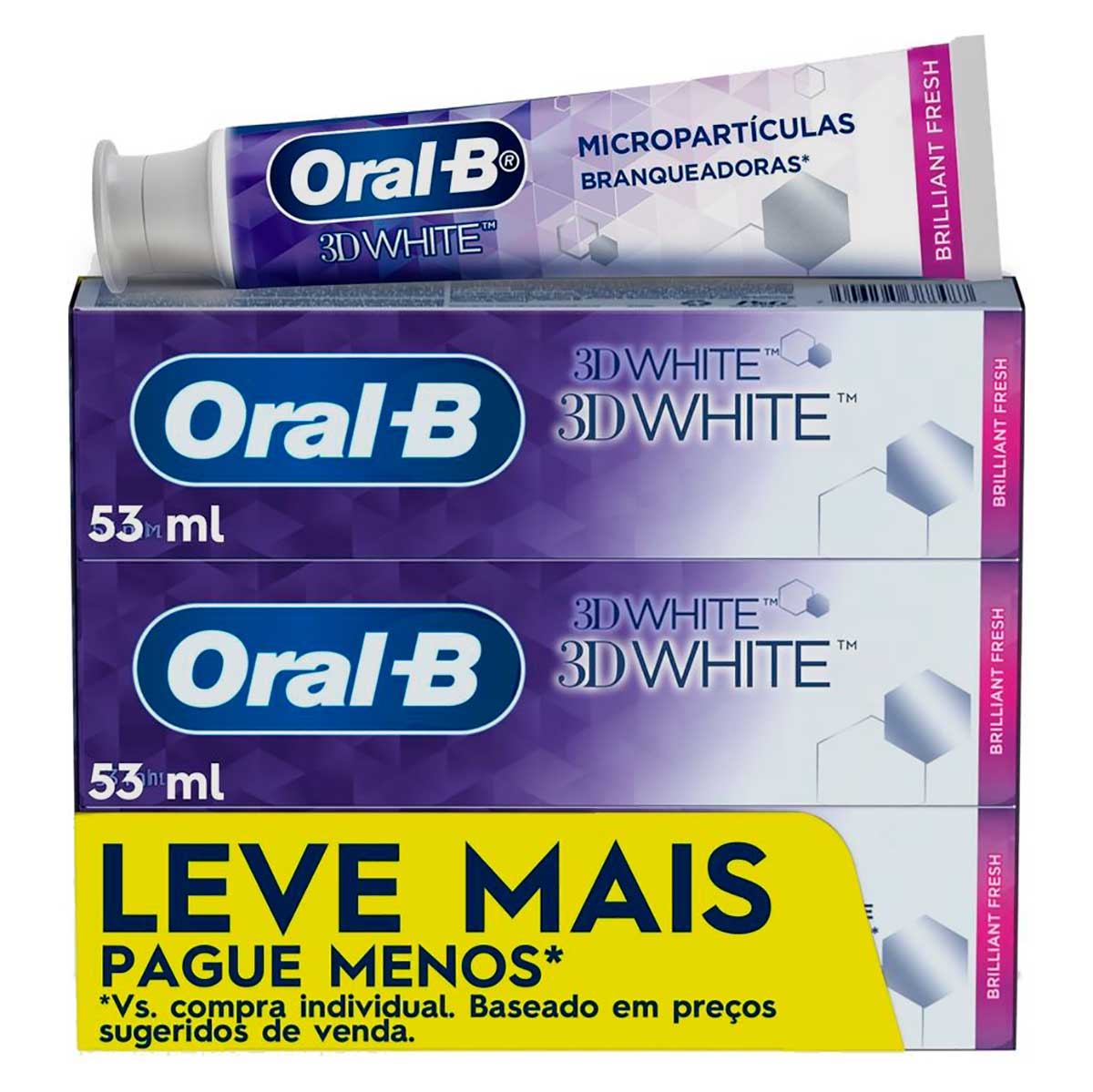 Creme Dental Oral-B 3D White Brilliant Fresh 70g 3 Unidades