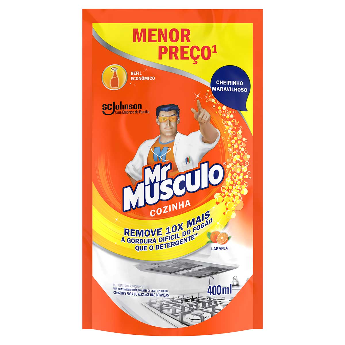 Limpador Desengordurante Cozinha Laranja Mr Músculo 400ml Refil Econômico