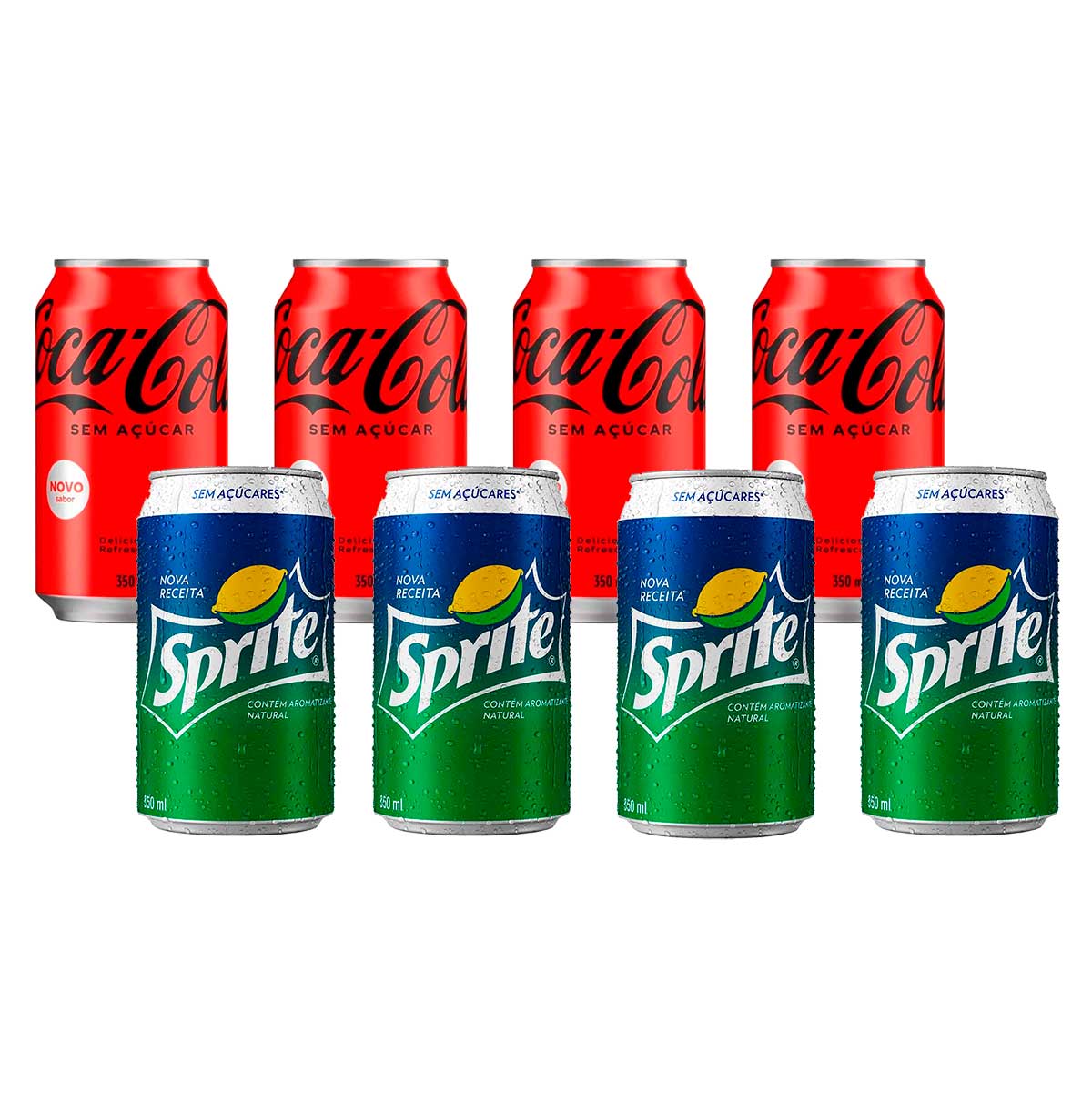 Kit 4 Coca-Cola Zero Lata 350ml + 4 Sprite Zero Lata 350ml