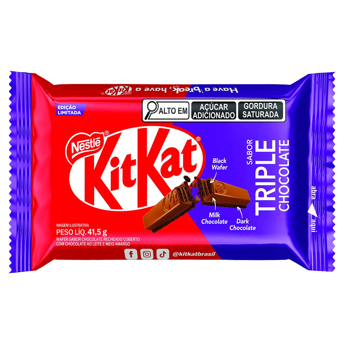 Wafer Triple Chocolate Cobertura Chocolate ao Leite e Meio Amargo Kitkat 41,5g