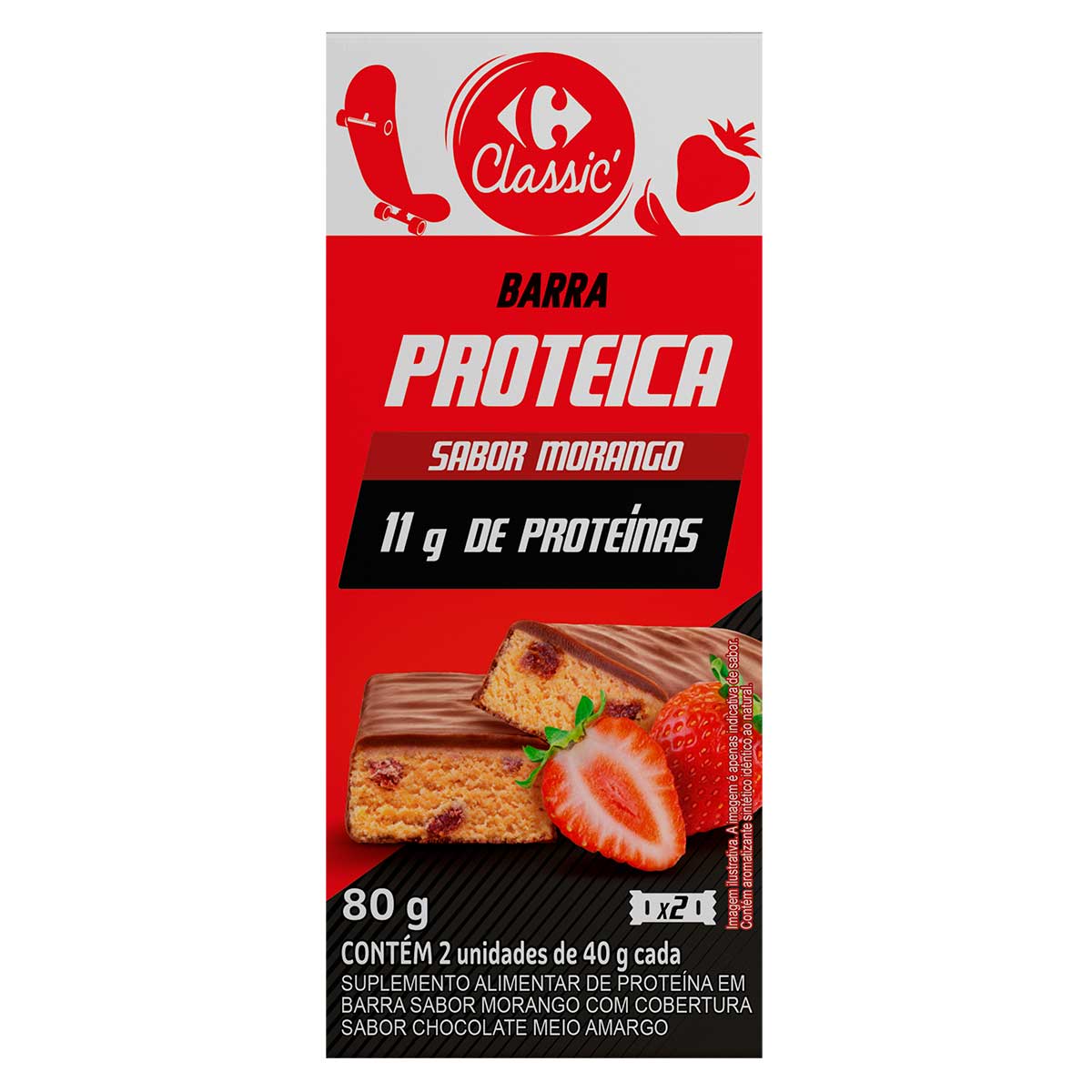 Barra Proteica Sabor Morango Carrefour Classic 80g